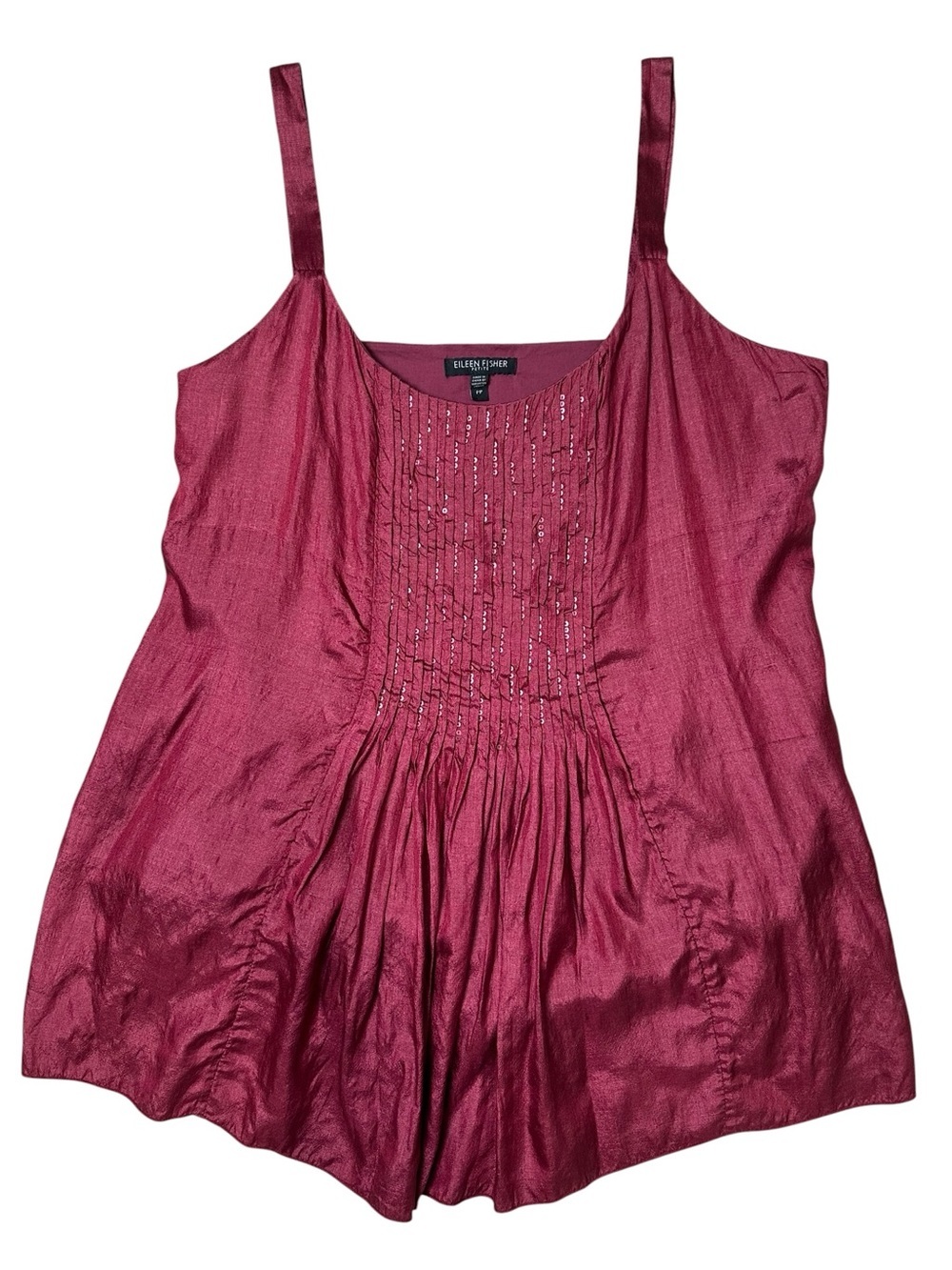 Eileen Fisher Petite Women’s PP Burgundy Silk Cami Pintuck Sequin Detail Top